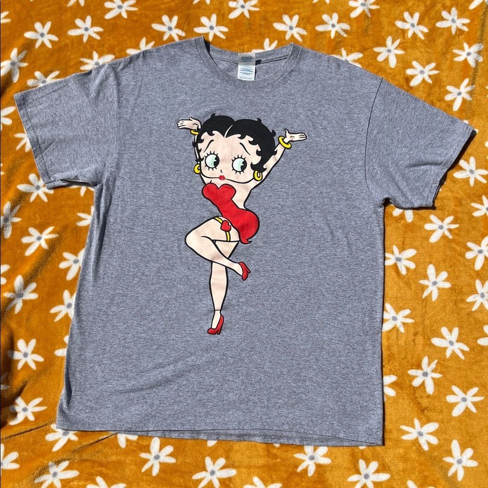 Betty Boop Retro Graphic Tee Unisex Adult Size Large Heather Grey T-Shirt